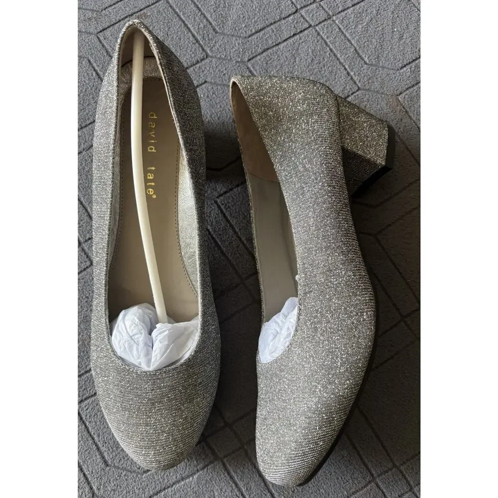 David Tate Women’s Silver Metallic Fabric Slip On Round Toe Pump 9.5W